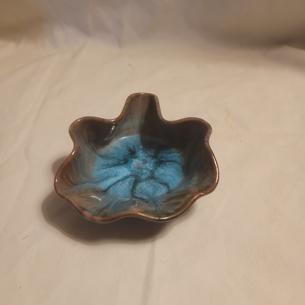 Daum Ceramic Leaf Dish in Blue and Brown